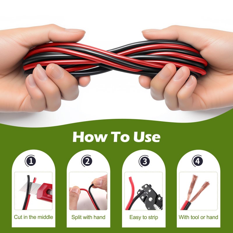TYUMEN 16 Gauge Wire 100FT, 16/2 AWG Red Black Hookup Electrical Wire LED Strips Extension Cord 12V/24V DC Cable, 16AWG 2 Conductors Flexible Wire for in-Home, Autos, Schools use - Image 3